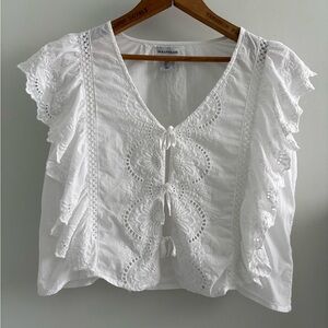 Paraphrase Women’s Ivory Embroidered Tie-Front Boho Sleeveless Blouse US S EUC